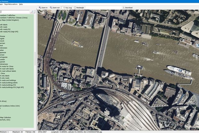 Offline Map Maker Maps Previewer showing a downloaded satellite map